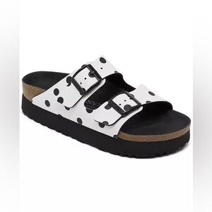 Birkenstock Papillio Arizona Platform Birko-Flor Sandals in White Black Dots